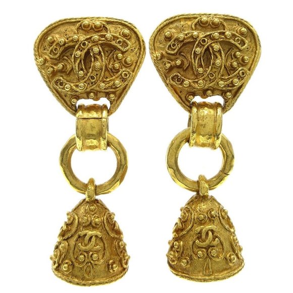 Chanel Bell Dangle Earrings Clip-On Gold - Picture 1 of 4